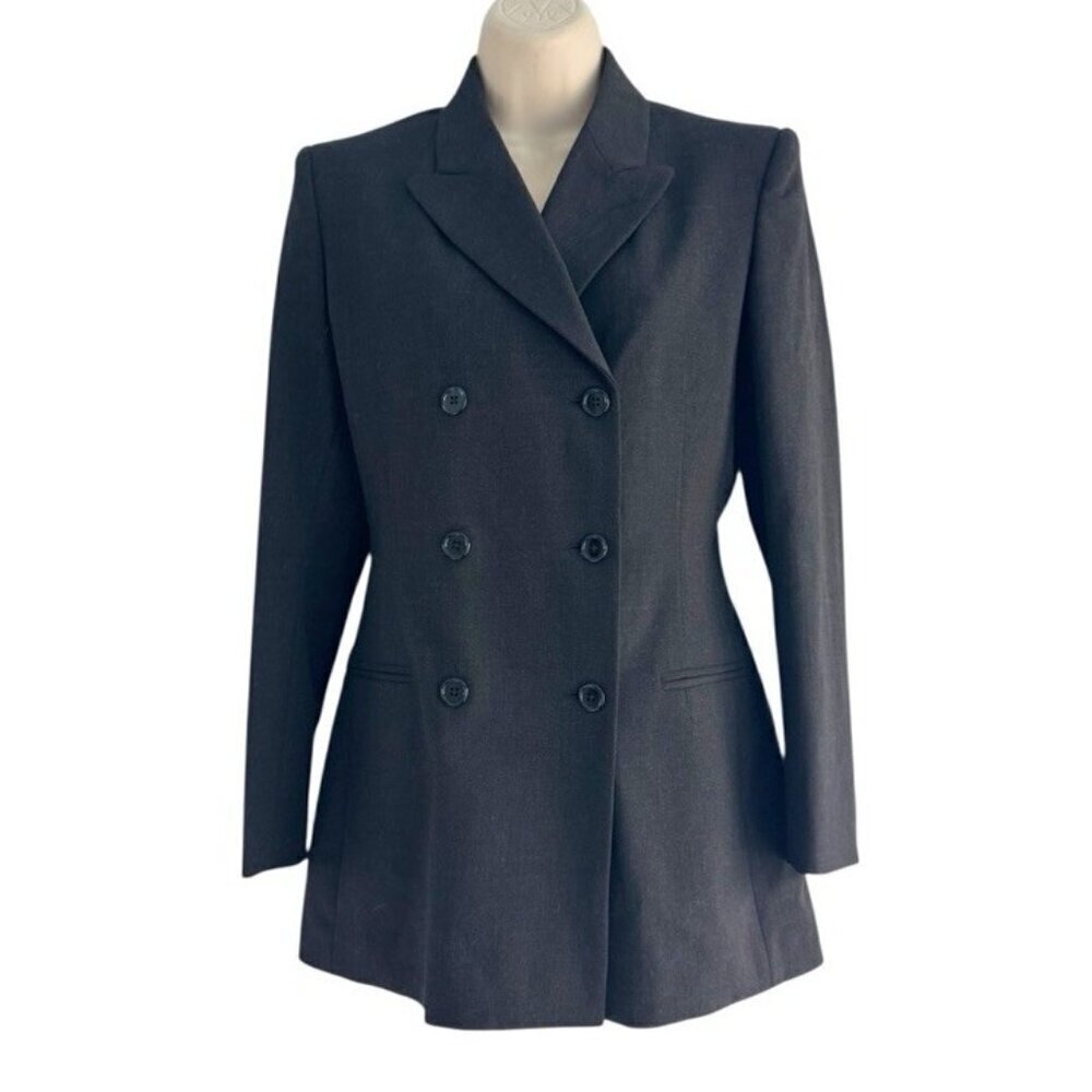 Banana Republic Women's Sz 0 Double Breasted Gray Blazer Italian Wool Career